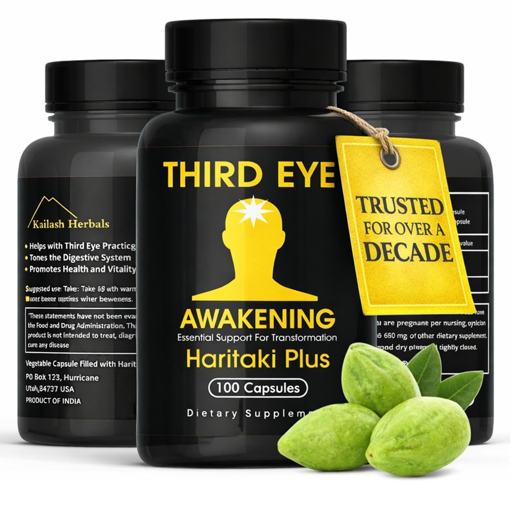 Third Eye Awakening – Organic Haritaki Capsules – King of Herbs for Pineal Gland Decalcification, Third Eye Activation & Intuition – Trusted by Millions of Yogis – 650mg – 100 Vegan Capsules.