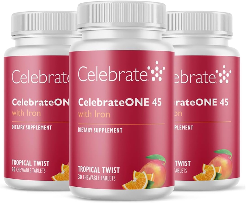 Celebrate Vitamins CelebrateONE 45 Chewables, 45mg Iron - Once Daily Bariatric Multivitamin, Essential Vitamins & Minerals - Gastric Bypass & Sleeve Gastrectomy Supplement - Tropical (90 Tablets)