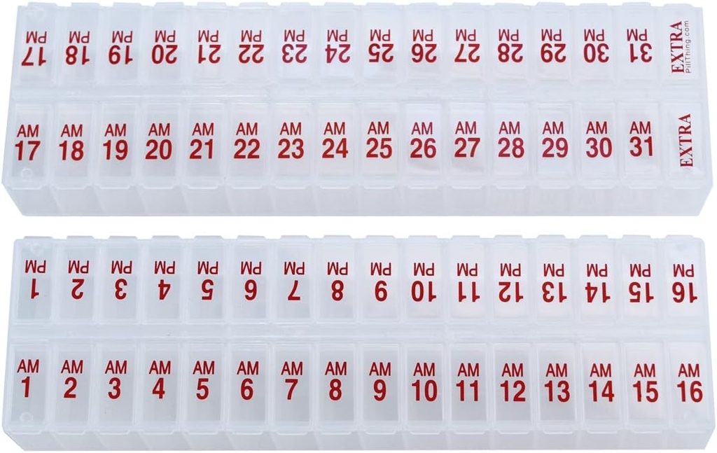 Two-a-Day Monthly Pill Box Planlayıcı Set - AM & PM Drug Organizer 31 Gün boyunca! Set Contains 2 Organizers for One Month. (Clear - 31 Gün AM/PM -1 Pack)