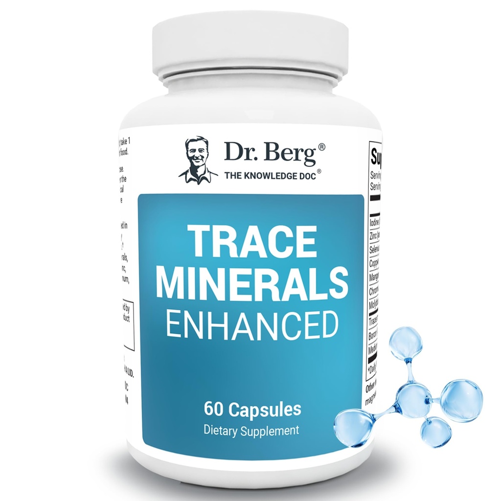 Dr. Berg Trace Minerals Geliştirilmiş Kompleksi - 70+ Minerals 10 mg of çinko - Diyet Supplement - 60 Capsules