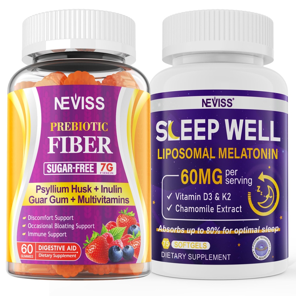 NEVISS Prebiyotik Fiber 7G Gummies for Yetişkinler + Melatonin 60 mg for Yetişkinler için