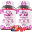 NEVISS 2Pack Vegan D3 + Vitamin B12 Gummies, High Potency D3 5000IU & 1000 mcg Me12, Vitamin D3 ve B12 Yetişkinler, Destek Bone Health, Immune & Energy Supplement, 120 Count