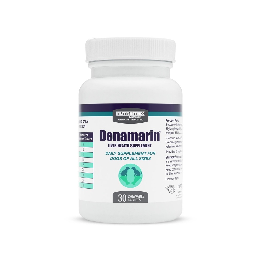 Nutramax Denamarin Liver Supplement for Dogs, Chewable Tablets, 30ct | Liver Support for Dogs, contains S-Adenosylmethionine (SAMe) + Milk Thistle Silybin, All Ages & Sizes, Chewable Tablets
