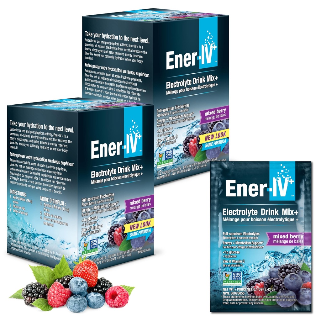 Ener-IV Electrolyte Drink Mix - Electrolytes Toz Paketleri, Hydration Toz İç, Hydrate Liquid Mix, Low Sugar Rehidr for Women & Men - Karma Berry, 24 Count Count Count