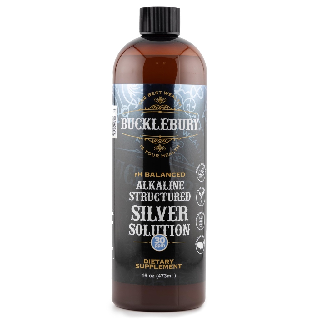 Bucklebury Silver Çözüm Sıvı 30ppm - pH Immune Support & General Health - Gluten Free Colloidal Drops for Yetişkinler & Pets - 16 Oz