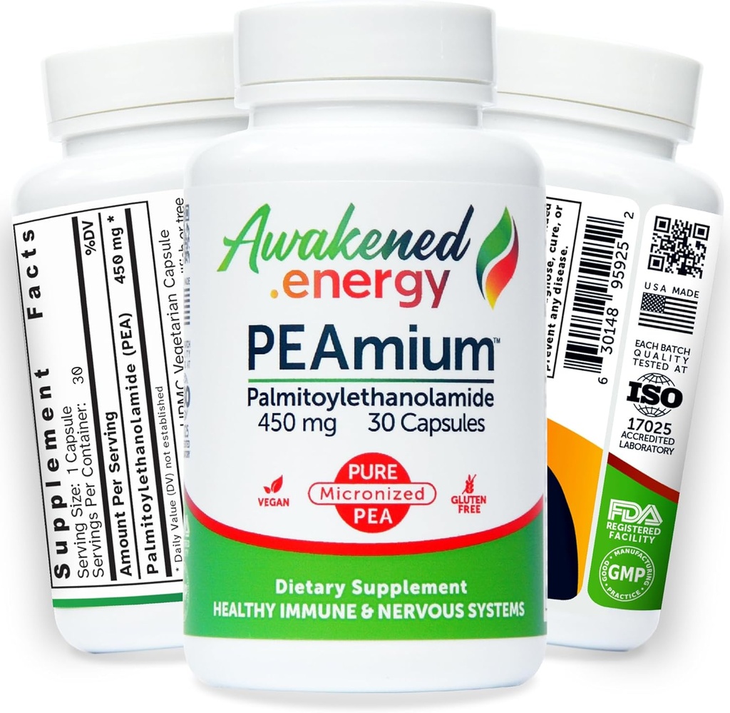 Palmitoyl emailamid 450mg Comfort Mobility Nerves Cognitive & Immune Support - Micronized High Abors - All Natural Pea - USA Made - Nomixs or Excipients - 30 Vegan Capsules Supplement & Immune Support - Micronized High Abors - All Natural Pea - USA Made - No quotations or Excipients - 30 Vegan Capsules Supplement