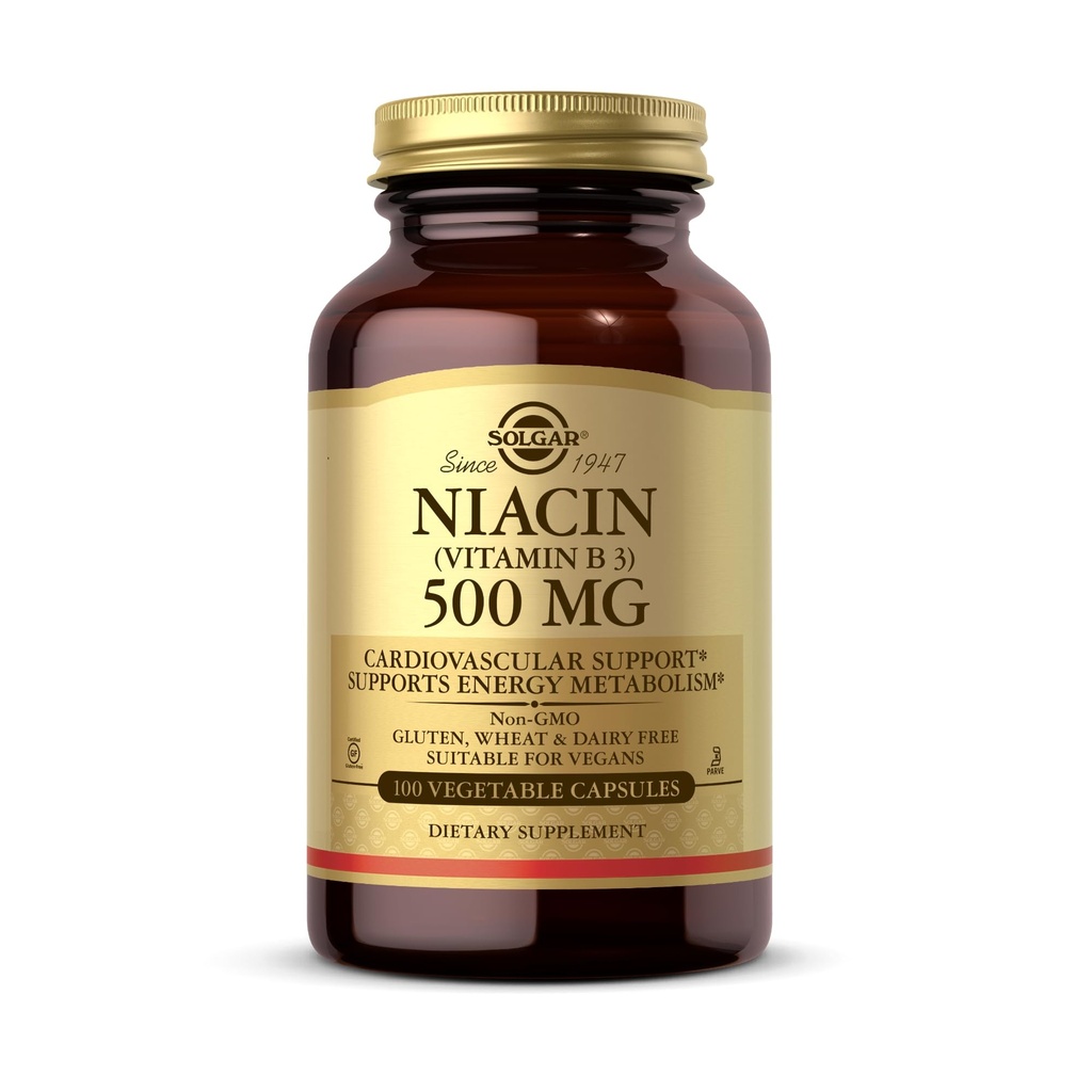 Solgar Niacin (Vitamin B3) 500 mg, 100 Sebze Kapsülleri - Enerji Metabolism - Non-GMO, Vegan, Gluten Free, Süt Free, Kosher - 100 Hizmet