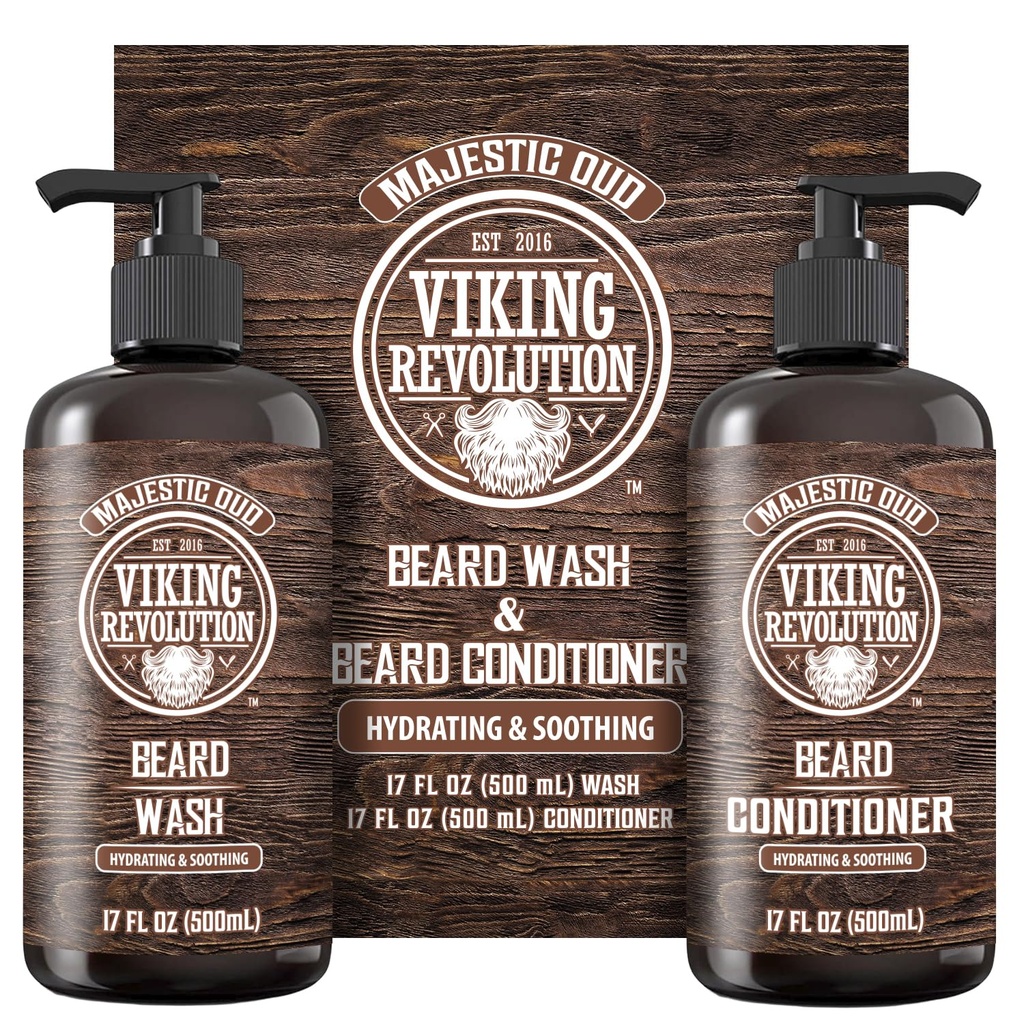 Viking Devrimi, Argan Oil ve Jojoba Oil ile Erkekler için Ayırma ve Ayıd Care Beard Shampoo ve Cardd Oil (17oz, Majestic Oud) ile Ayırt Edilmiş Zeytinyağı ve Şükrümer