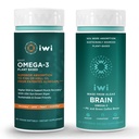 iwi Omega-3 Sport & Brain Omega-3 Sche, 30 Hizmet, Vegan Plant-Based Algae Omega 3 with EPA + DHA, Krill & Fish Oil Alternative, No Fishy Aftertaste