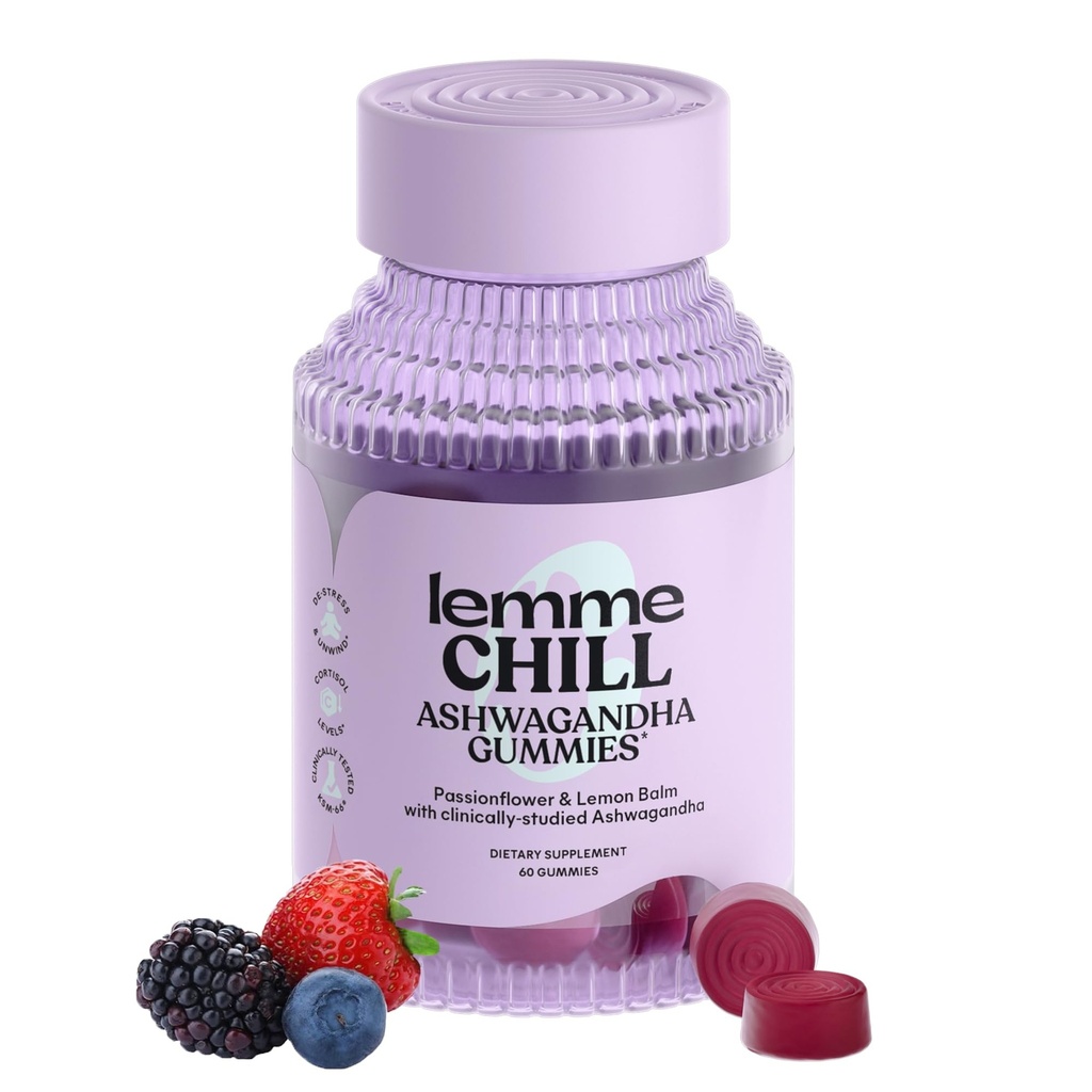 Lemme Chill Stress Relief Gummies with 300 mg KSM-66 Ashwagandha, Lemon Balm, Passionflower & Cut to Support Relaxation, sağlıklı Cortisol & Sleep - Gluten-Free, Non-GMO, Karma Berry (60 Kont)