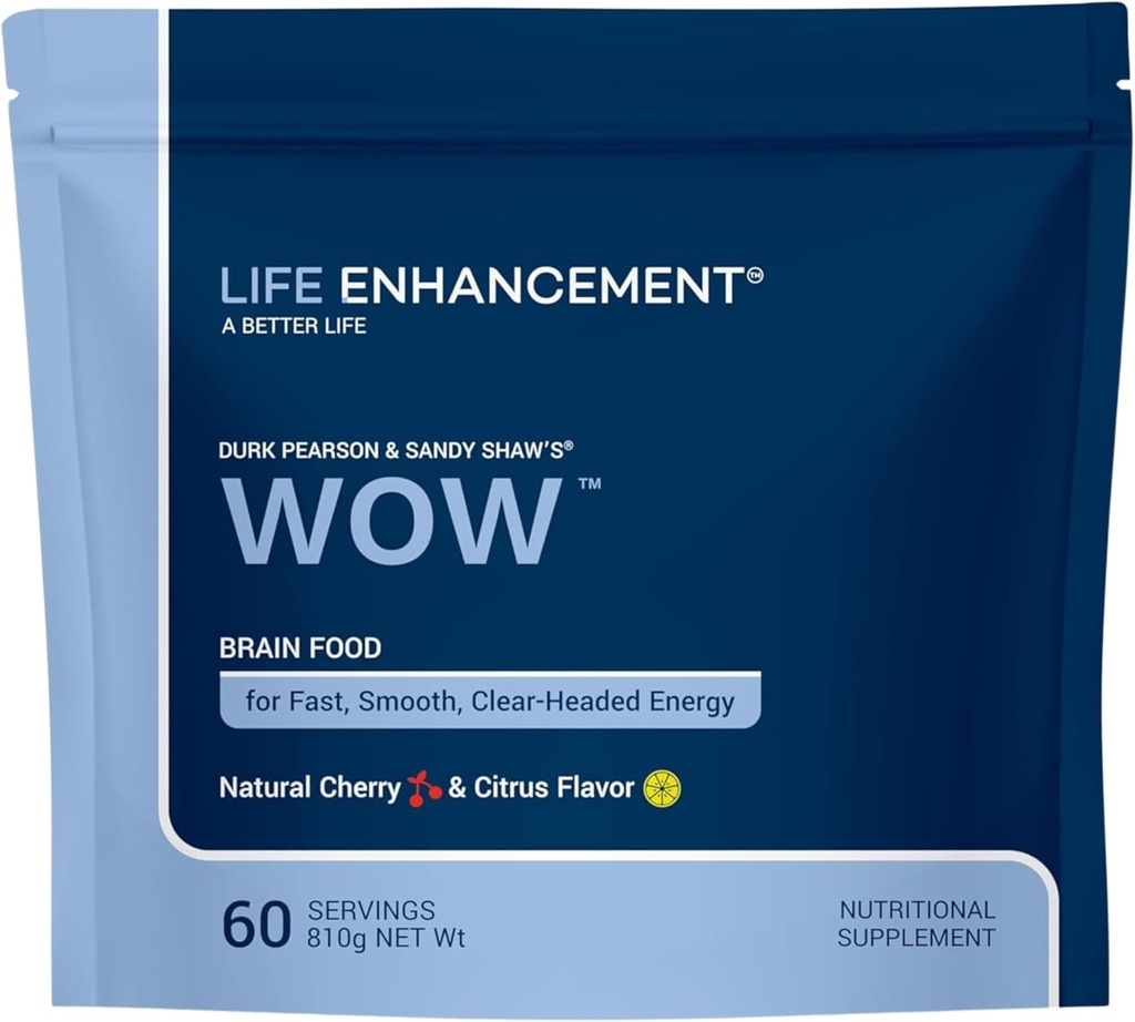 Life Enhancement Wow Drink Powder with B12, Niacin, Caffeine, Taurine, Phenylalanine, Vitamin C, & More Multivitamin - Anti Aging Powder with Low-Calorie Brain Boost - 60 Servings