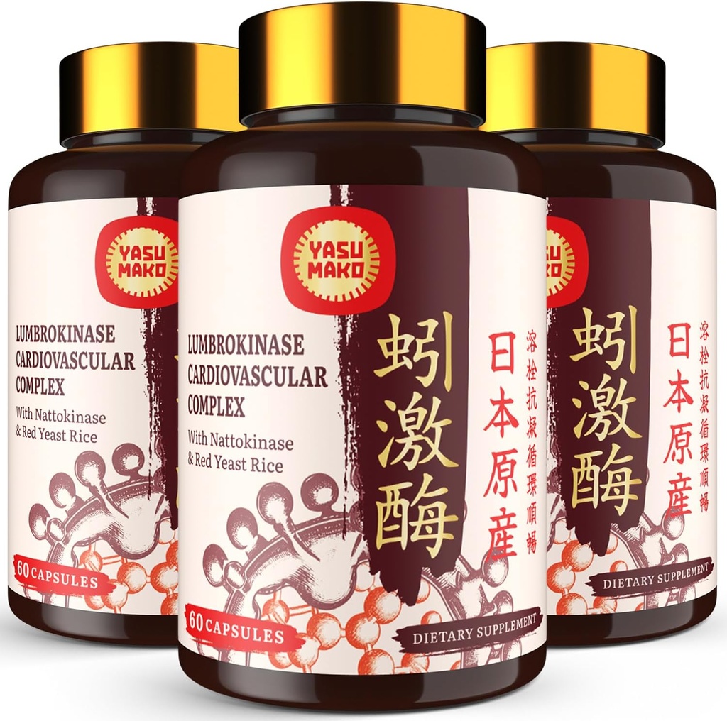 Lumbrokinase 100 mg (Max Activity 1.000.000 LKU),Nattokinase 100 mg-2,000 Aktivite ve Red Yeast Rice 300 mg, Lumbrokinase Enzymes Supplement for Circulatory,Cognition,180 Capsules (Pazarlama)