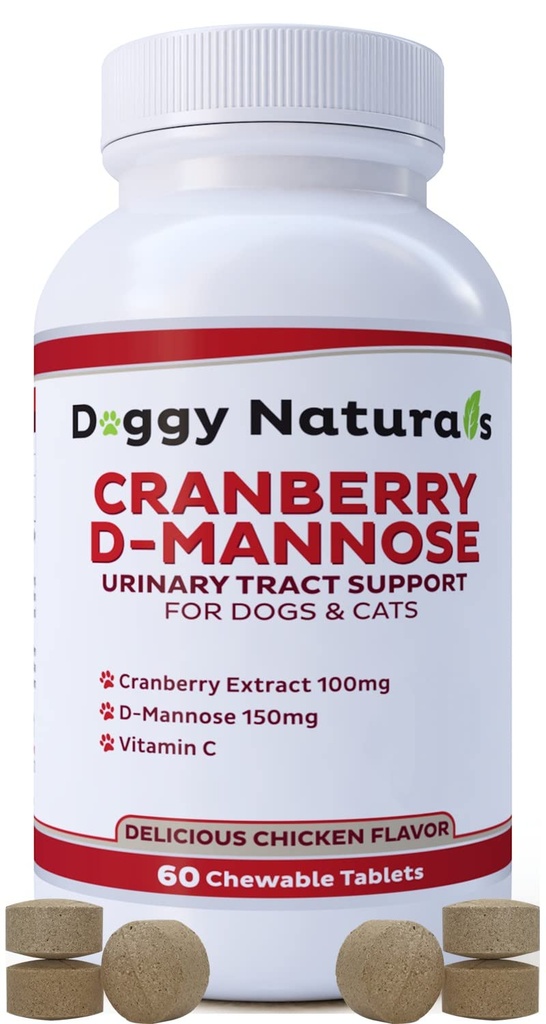 Köpek ve Kediler için Cranberry D-Mannose Urinary Tract Enfeksiyon Destek Önlemeleri ve Eliminates UTI, Bladder Enfeksiyon Kidney Desteği, Antioksi (Single Strength Tablet, 60 Count)
