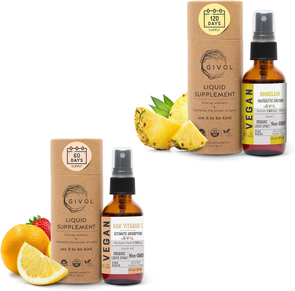 Raw Bromelain Mist-Liquid Pineapple Extract - Gelişen Potency 500 mg ve C Ekstra Güçlü Kombinasyon: Günlük Aborpsiyon Sıvı Temel Protein Desteği, Sağlık Faydaları Yararlar