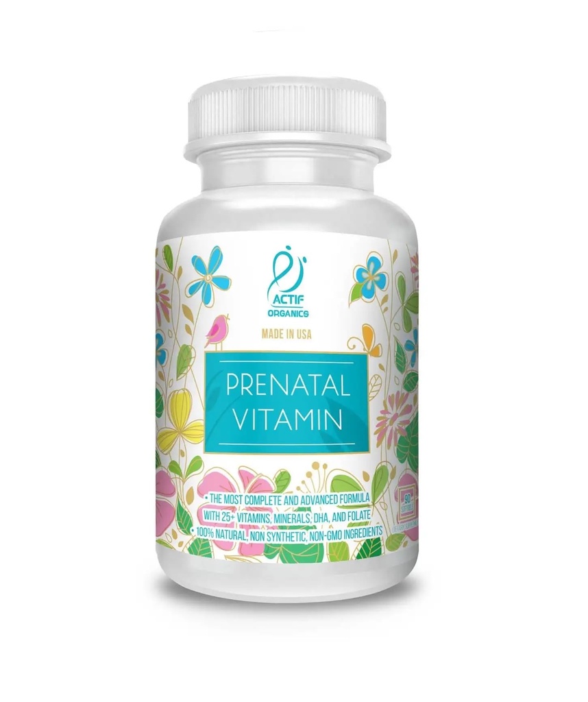 ACTIF Organik Prenatal Vitamin 30+ Organik Vitaminler,% 100 Doğal, DHA, EPA, Omega 3 ve Organik Herbal Mix - Non-GMO, 90 Count, 2024 Formula
