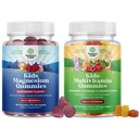 Çocuk Magnezyum Gummies - Nerve Health, Muscles & Sağlıklı Kalp Desteği ve Bitki Temel Çocuklar Multivitamin Gummies - Vitaminlerle Immunity Desteği için Çokvitamin A C D3 E B B B