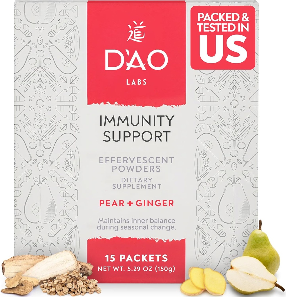 D'AO Laboratuvarları Immunity Support - Immunity Boost - Effervescent Immunity Support Toz - Yu Ping Feng San Geleneksel Çin Herbal - Pear-Ginger Flavor ile Effervescent Toz - 15 Bireysel Hizmetler