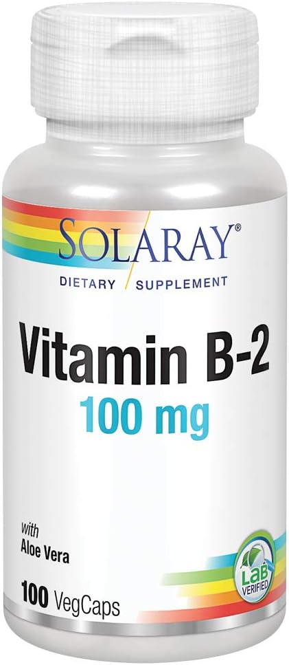 SOLARAY Vitamin B-2 Riboflavin 100 mg with Aloe Vera | Healthy Energy Metabolism, Skin, Hair & Nails | 100 CT