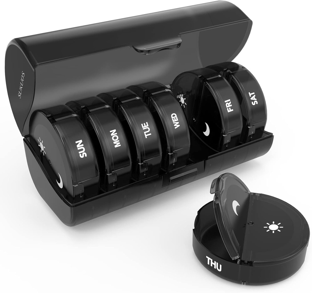 Haftalık Pill Organizer 7 Day 2 Times a Day, Sukuos Büyük Seyahat Pill Box for Pills /Vitamin/Fish Oil /Supplements, Daily Medicine Organizer Box, BPA Free Pill Case, Easy to Clean