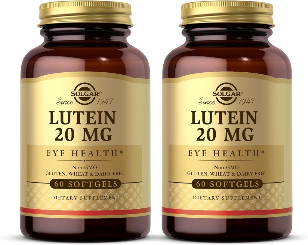Solgar Lutein 20 mg, 60 Softgels (Pack of 2) - Supports Eye Health - Helps Filter Out Blue Light - Contains FloraGLO Lutein - Non-GMO, Gluten Free, Dairy Free - 120 Total Servings
