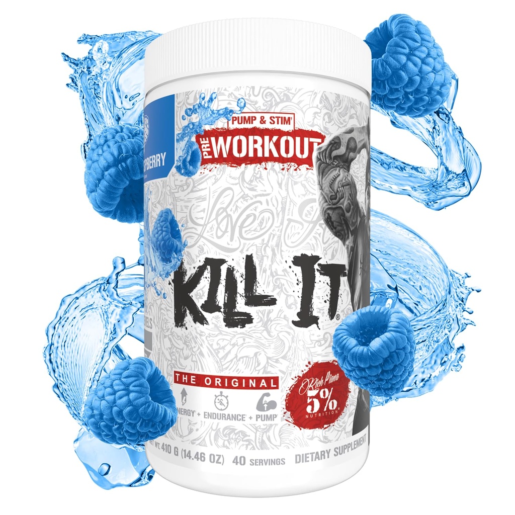 % 5 Beslenme Zengin Piana It Pre Workout Toz w/Creatine, Caffeine, Beta Alanine, Hydroprime Glycerol for Pump, Strength, Endurance | 20/40 Srvgs (40 Hizmet, Blue Raspberry)