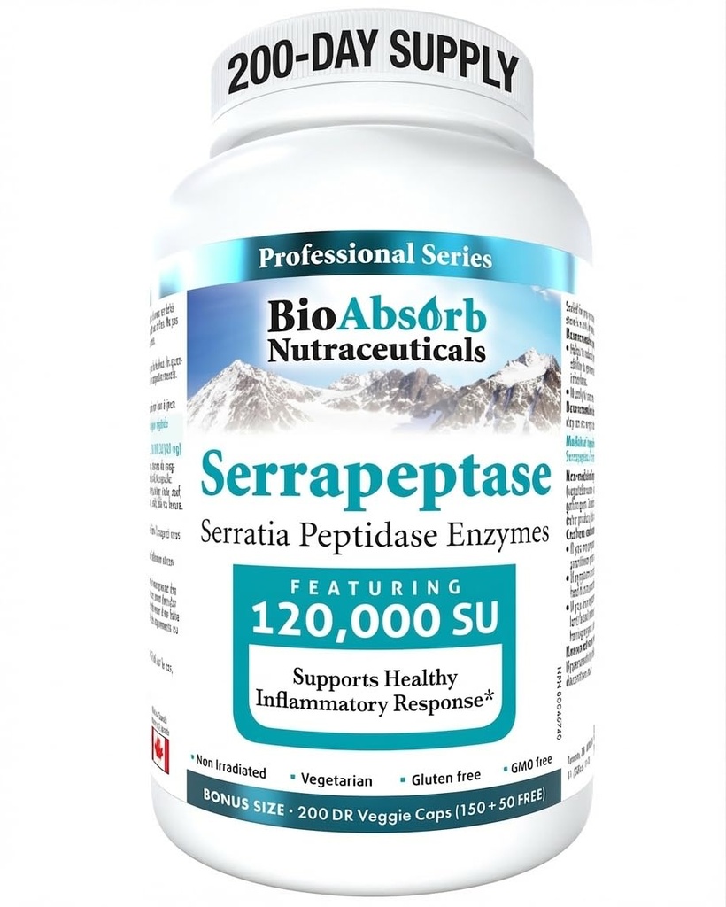 Bio Absorb Serrapeptase Enzyme, High Potency 120000 Birimler (SPU), 200 günlük Supply, Gecikmiş Yayın Vegetarian Capsules (DRcaps) için