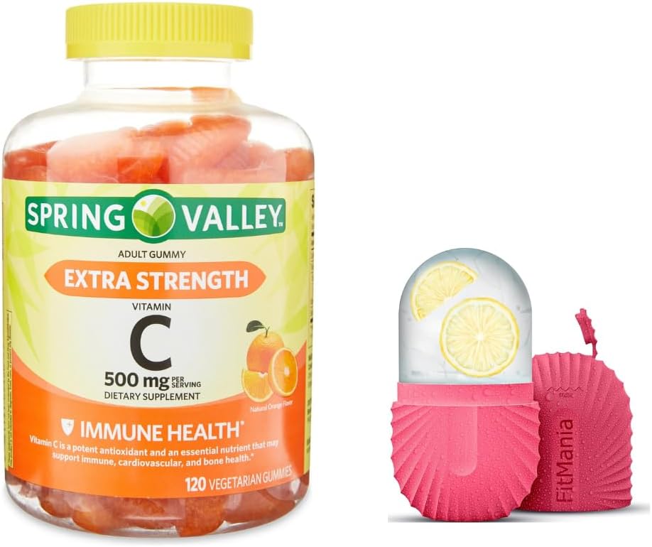 Spring Valley Ekstra Güç Vitaminleri C Diyetsel Tamam Vejetaryen Gummies, Orange, 500 mg, 120 Ct ve Hediye Buz Rolleri Face için