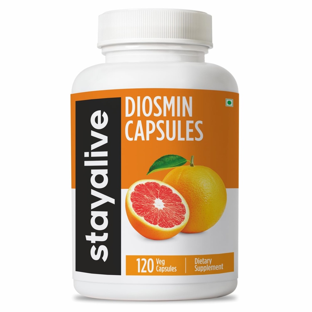 STAY ALIVE Pure Diosmin Kompleksi 1000 mg Formula, 120 Capsules, Citrus Bioflavonoyak Zengin Meyve Ekstraksiyonu, 2 Ay Supply, 100% Vegetarian, Non-GMO & Gluten Free Diosmin Supplement