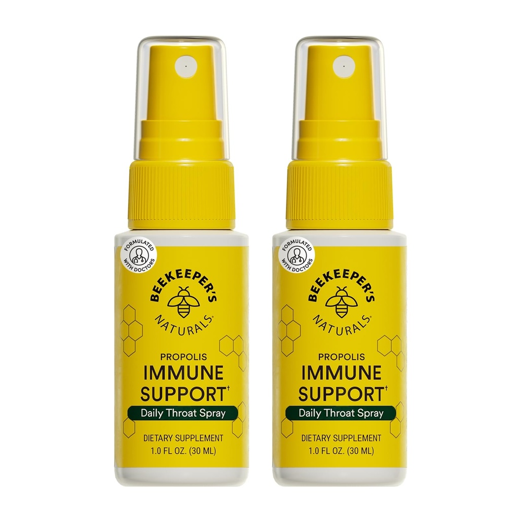 Beekeeper's Naturals Propolis Throat Spray, Natural Immune Support & Sore Throat Relief - Antioksis, Keto, Paleo, Gluten-Free, 1.0 oz (Pack of 2)
