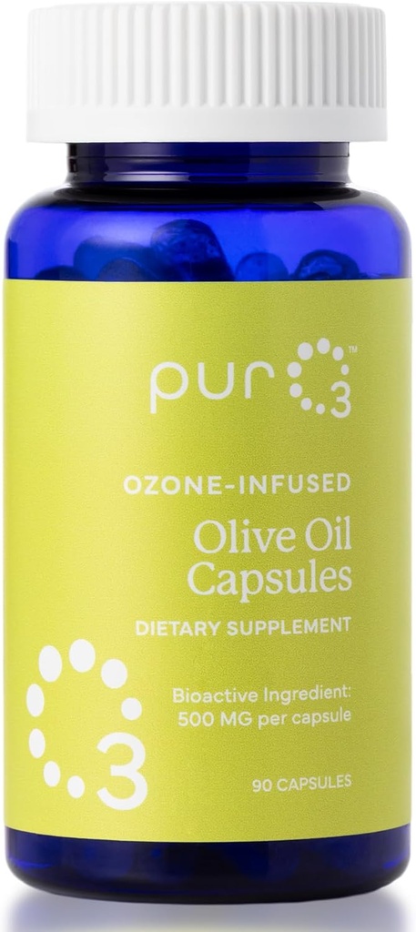 PurO3 Ekstra Virgin Zeytinyağı Capsules - Yüksek Potency Pure Ozonated Oils for Immune Support & Wellness Faydaları - Oksijen Organik Infüzyon Tamam - 90 Veggie Softgels