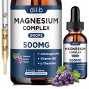 Magnezyum Glycinate Liquid Drops, Gly Magnezyum Supplement 500 mg with Citrate, Malate, Ashwagandha, L-Theanine, B6 for Sleep, Stress Relief, Bone, Muscle, Mood, Grape Flavor 2 Fl Oz