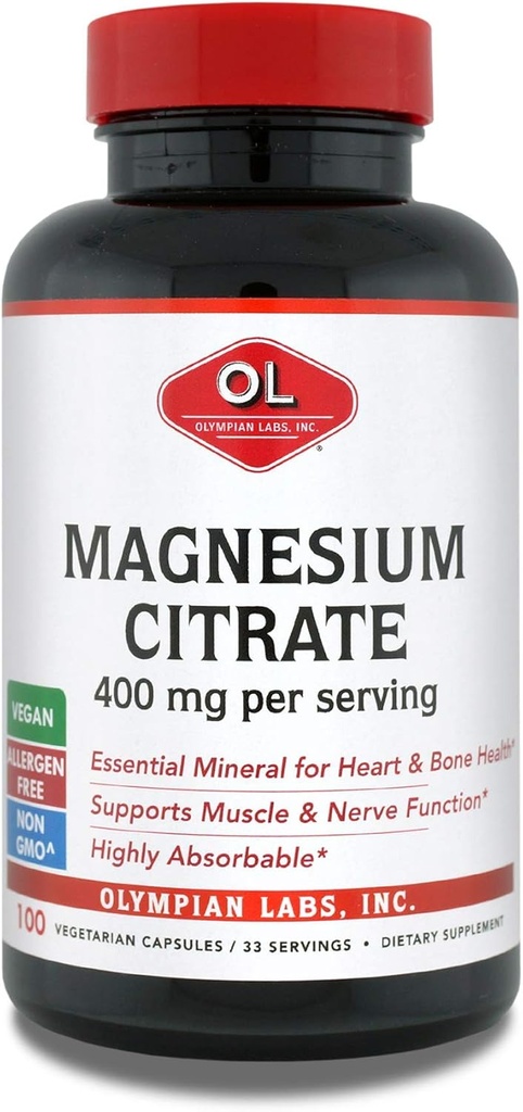 Olympian Labs Magnezyum Citrate, 400 mg 33 Hizmet, Sağlıklı Sinir Sistemi, Kas & Bone, 100 Capsules