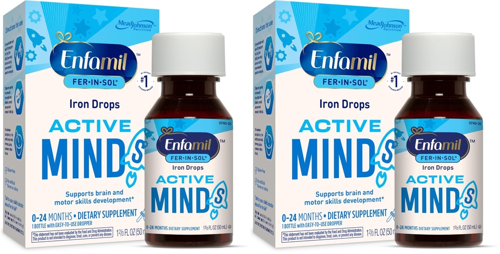 Enfamil Fer-in-Sol Iron Supplement Bebekler ve Toddler, Destekler Beyin Gelişimi, 50 mL Dropper Şişe (Pack of 2)