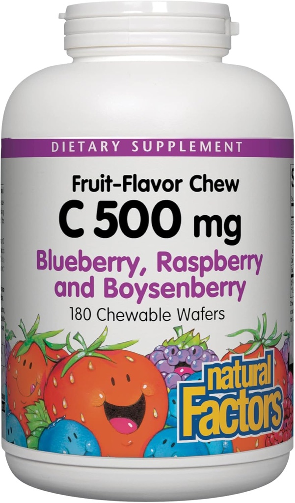 Doğal Faktörler, Çocuklar C 500 mg, Destekler Immune Health, Bones, Teeth and Gums, Blueberry, Raspberry and Boysenberry, 180 (kahkadar ve Boysenberry)