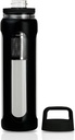 20oz Glass Su Şişesi, 2 Tier Lid ile 600 ml Mug (Wide Mouth ve Small Mouth Düz İçme) Çay Leak Şişe - Spor Yoga Açık Etkinlikler (Black)