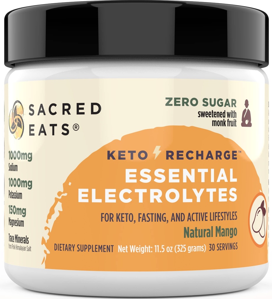 Keto Electrolyte Toz & Hydration Supplement | 1000 mg Pyum & sodyum, 150mg Magnezyum | No Sugar & Stevia, Monk Meyvesi ile Sadece | Doğal Mango (30 Hizmet)