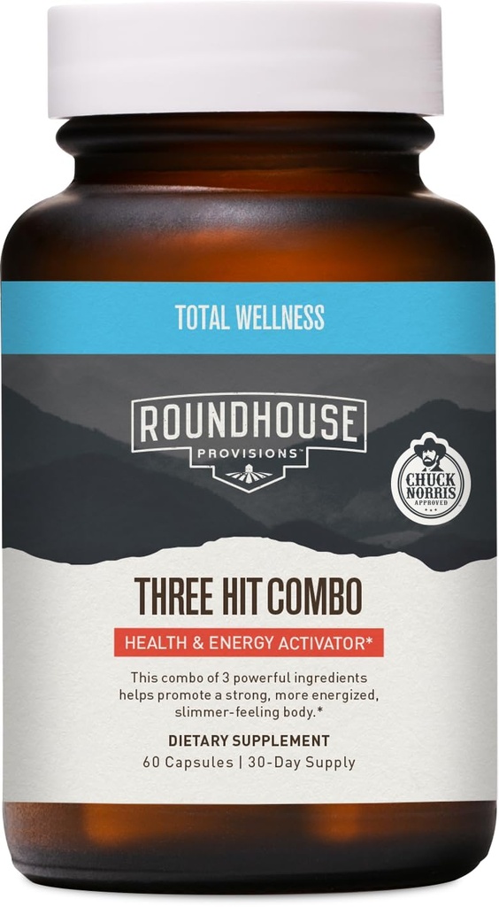 3 Hit Combo Tarafından Chuck Norris – Fat Burner, Enerji ATM & Wellness Desteği – 30 Günlük Supply (60 Capsules)