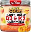 Center-Filled Vitamin D3 K2 Gummies - Çocuklar, Gençler ve Yetişkinler - Sağlıklı Dişler, Bone, Energy & Immunity - 5000 IU D3, 120 mcg K2 (MK-7), 120 mg - Vegan & Non-GMO - 120