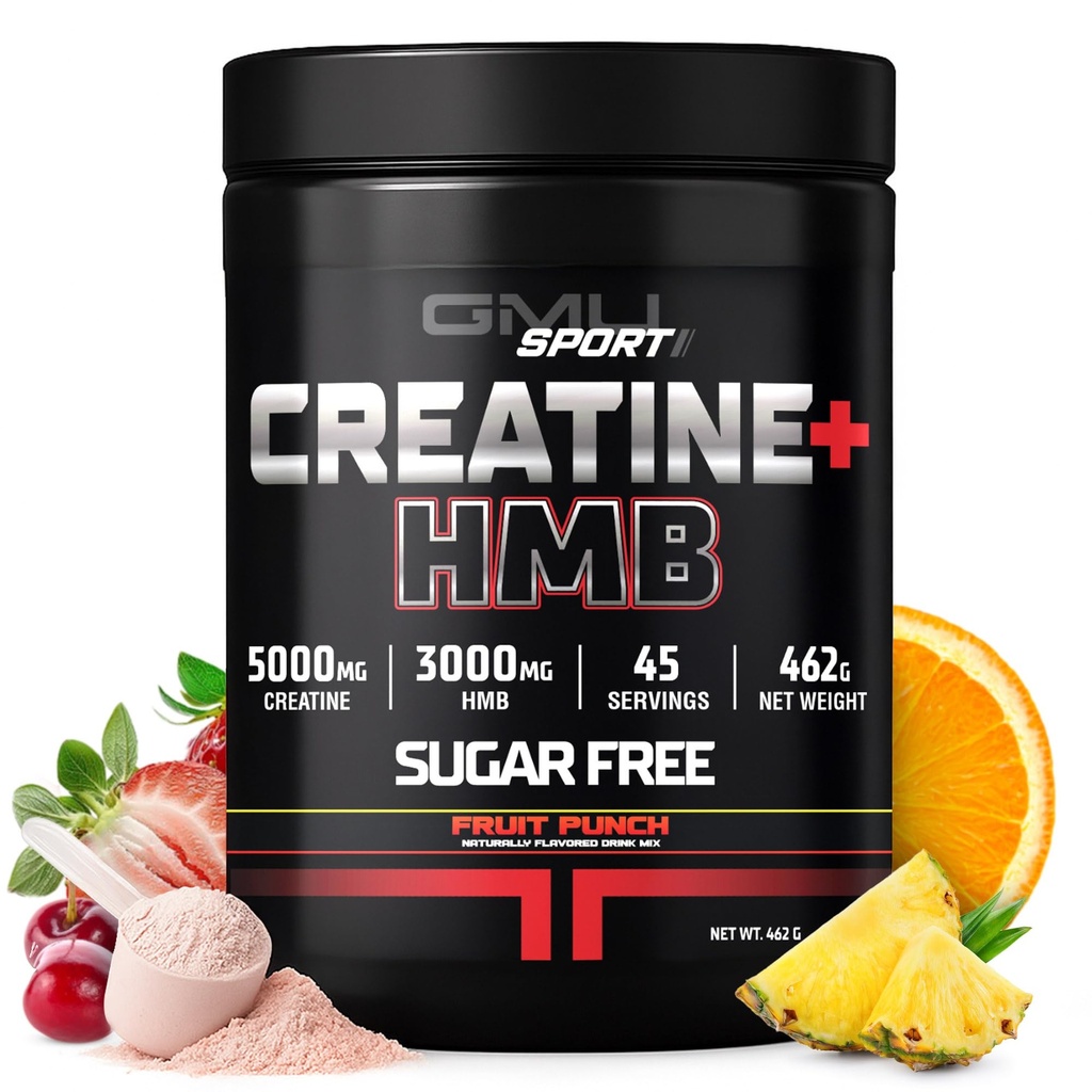 GMU SPORT - HMB Toz ile Kretine Monohidrat - 45 Hizmet, Kretine HMB Supplements, HMB ile Genişleme, Kas Büyüme ve Geliştirilen Enerji, 3G HMB / Fruit Punch