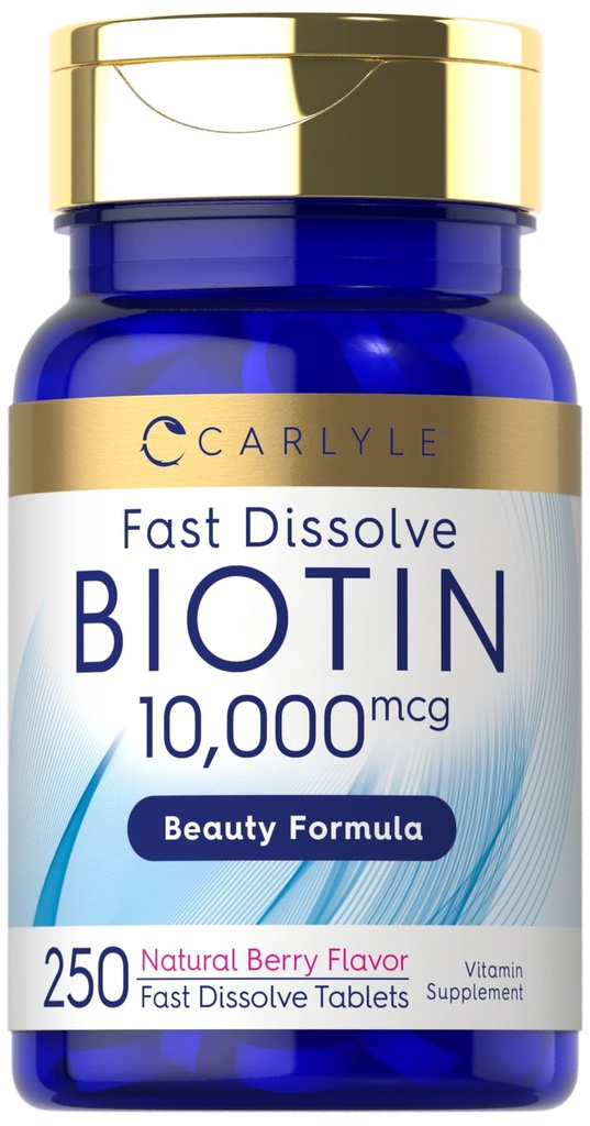 Carlyle Biotin 10000 Telefon | 250 Hızlı Dissolve Tabletler | Max Strength | Vegetarian, Non-GMO, Gluten Free Supplement Supplement Supplement