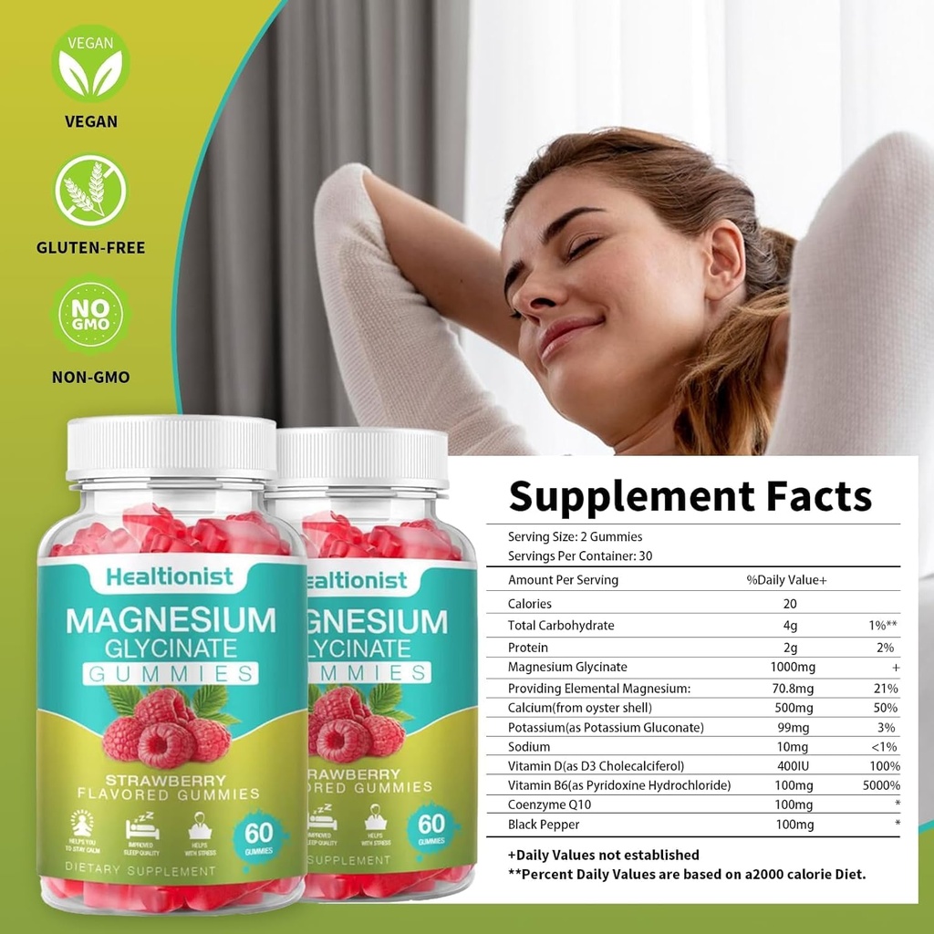 1 Pack Magnezyum Glycinate Gummies for Yetişkinler & Çocuklar, Uyku, Stres ve Kas Relief & Nerve Health için en iyi Magnezyum Gummy, 60 Counts Calm Gummies