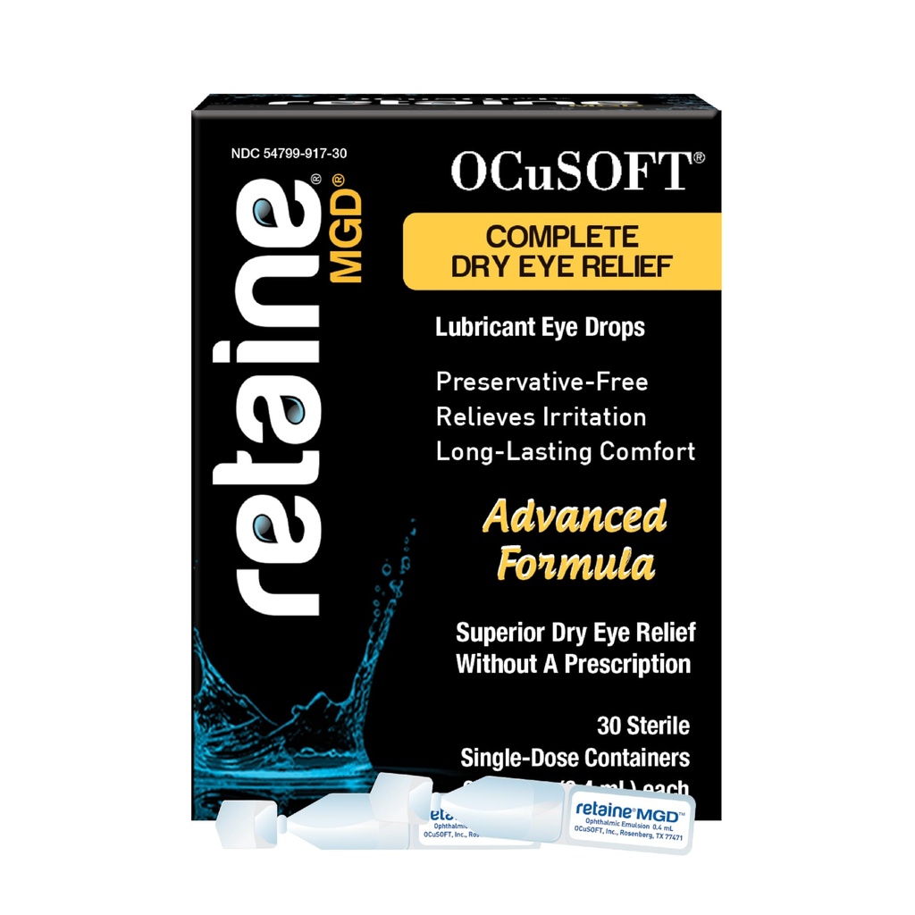 OCuSOFT Retaine MGD Ophthalmic Emulsion - Tamam Kuru Göz Yardımı - Soothes Red & Irritated Eyes - 30 Kont Preservative-Free Single-Use Containers - 0.0 Fl Oz Oz