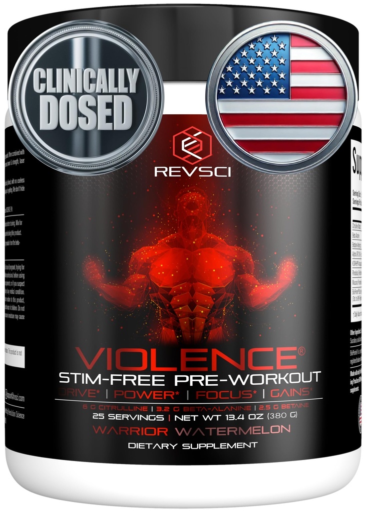 VIOLENCE Stim Free Pre Workout Toz Tarafından REVSCI, Hassasiyet Stim Preworkout Pump Pre Workout Caffeine Free Pre Workout Toz, Pump Supplement & Stim Free Nitric, Watermelon, 25 Servisler