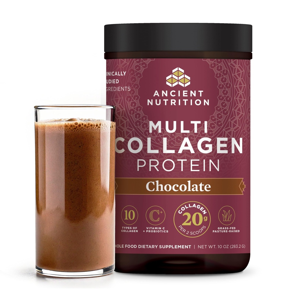 Ancient Nutrition Collagen Peptides Powder, Multi Collagen Protein, Women & Men, Vitamin C, Probiotics, Hydrolyzed Collagen, Supports Skin, Joints, Gut Health, Chocolate, 24 Servings