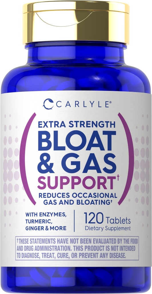 Carlyle Bloat & Gas Support for Men & Women | 120 Tablet | Ekstra Güç Pilleri | Enzymes, Turmeric, Ginger & More | Non-GMO & Vegetarian Formula