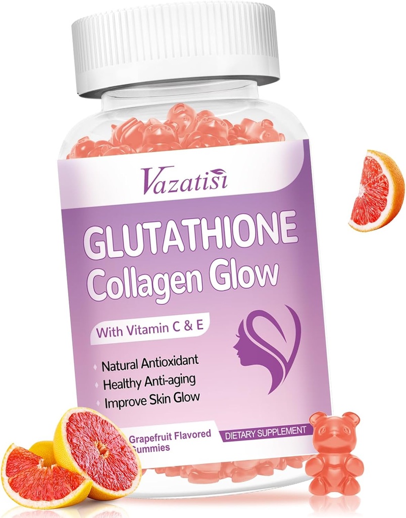 Glutathione Collagen Glow Gummies, Collagen Gummies with Vitamin C, E, Glutathione Supplement for Women, Skin Care, Anti-Aging, Grapetre Flavor, 60 Kont