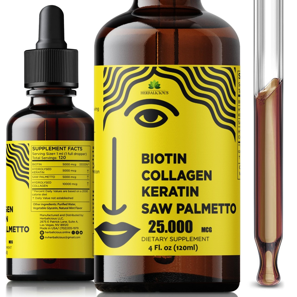 Sıvı Biotin Collagen Keratin 4fl oz Liquid Supplements for Women - Kapsamlı Formula Saç Skin Nails Supplement with 1000006 Collagen 5000 mcg Biotin 5000 mcg Keratin 5000 mcg Saw Palmetto