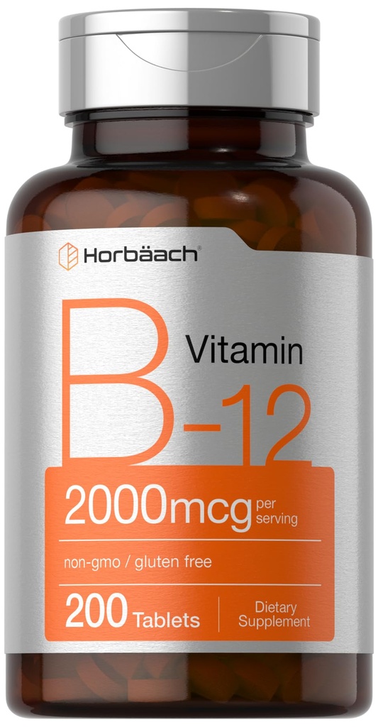 Horbäach B12 Vitamin 2000 mcg | 200 Tablet | Vejetaryen Supplement | Non-GMO & Gluten Free