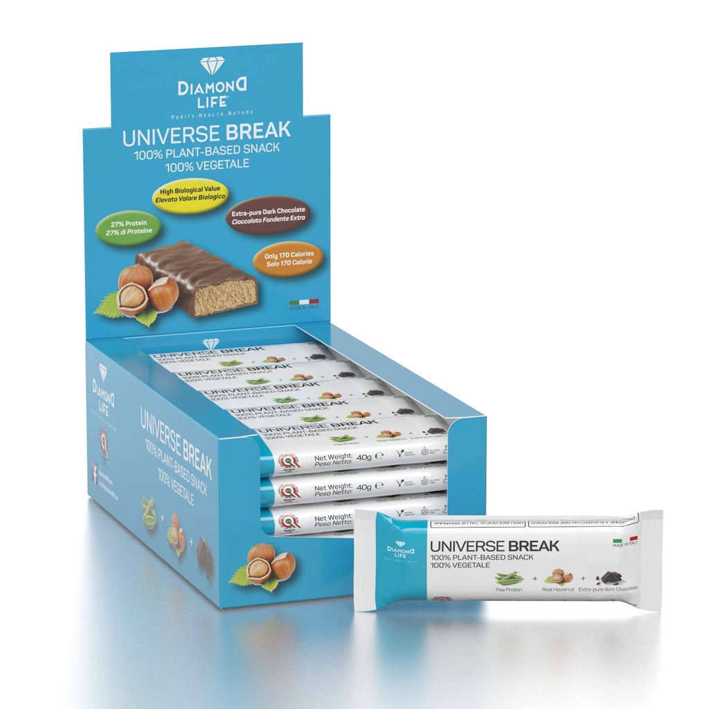UNIVERSE BREAK - Hazelnut Flavour - Perfectly balanced low-calorie plant-based bar - Diamond Life