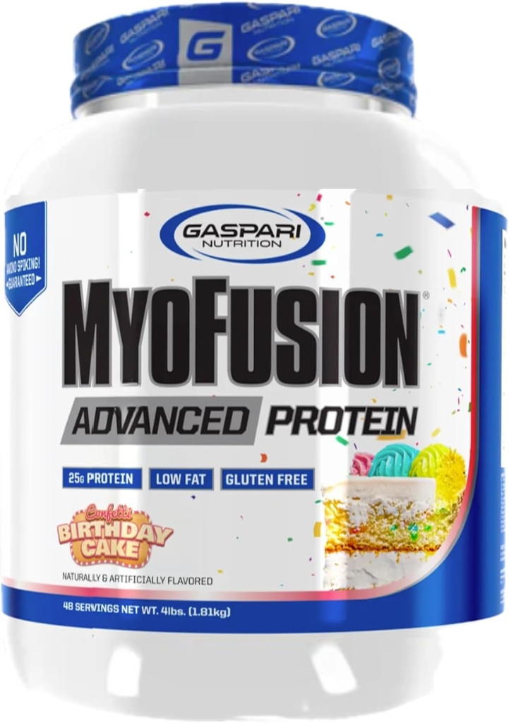 Gazpari Beslenme Myofüzyon Gelişmiş Protein, Protein Whey proteini, Vakain Protein ve Isolate Protein, Low Fat ve Gluten Ücretsiz (Birincigün Kek, 4 Pound)